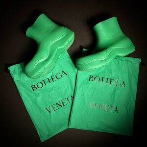 Bottega Veneta Neon Green Platform Rubber Ankle Boots
